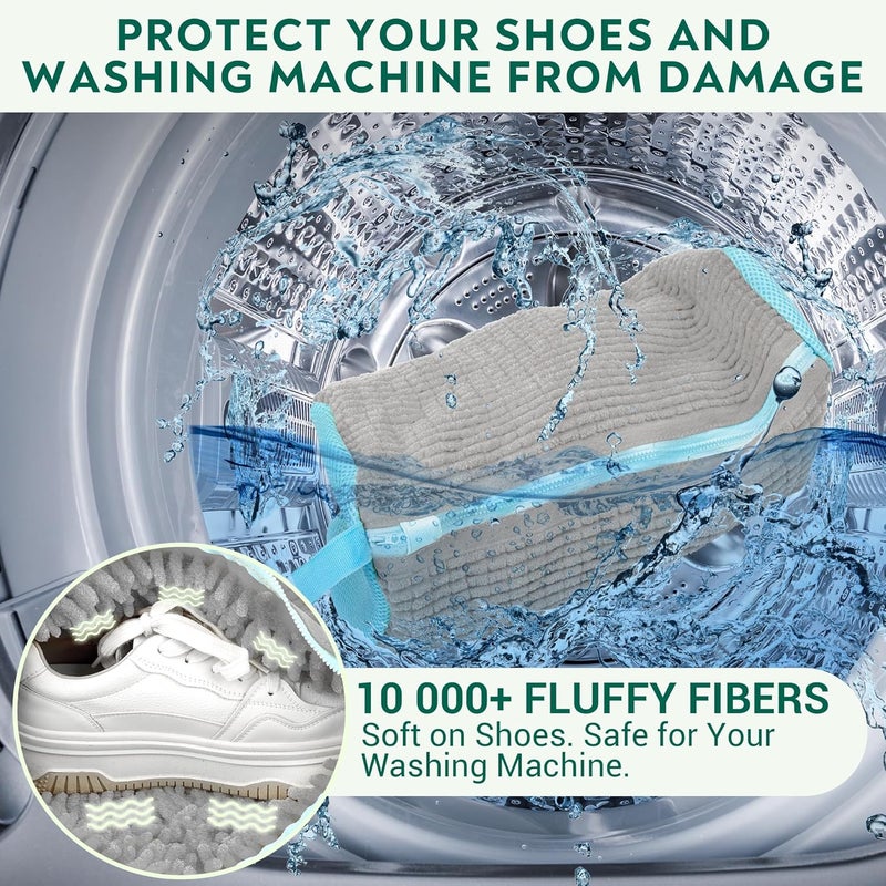 Recrantia Shoe Washing Machine Bag - Set of 2 Shoe Washing Bags, 360° Deep Clean Shoes Laundry Bag, Reusable Shoe Bag for Washing Machine, Sneaker washing machine bags, Grey - Image 3